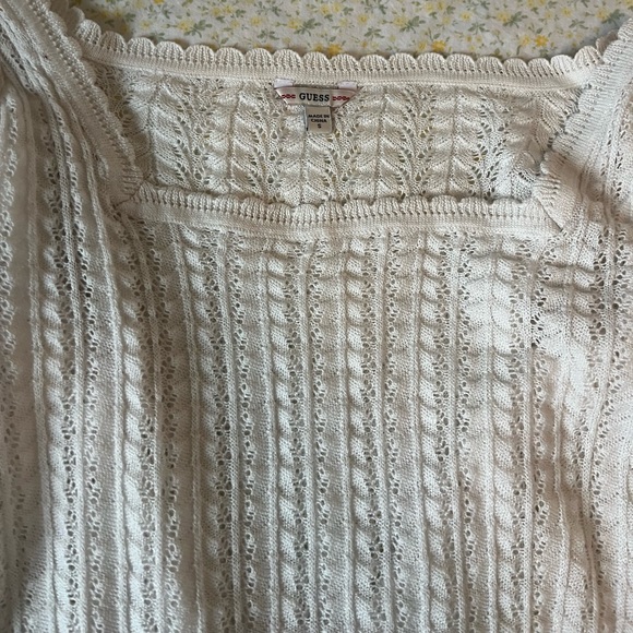 Guess XS Crochet White 3 Quarter Sleeve Coquette babydoll Top 🎀 - Picture 4 of 14